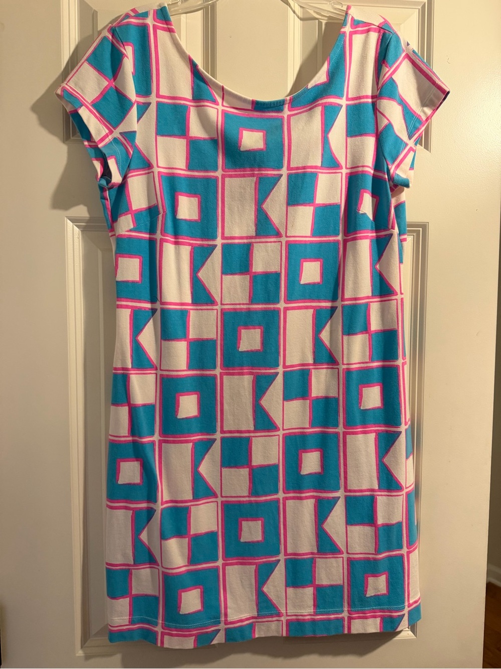 Womens Mahi Gold pink Blue and White Geometric Print Dress